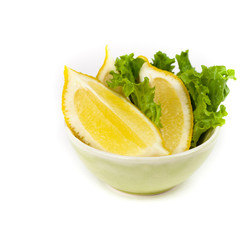 Sliced lemon on white background. Selective focus.
