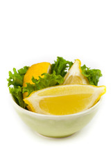 Sliced lemon on white background. Selective focus.