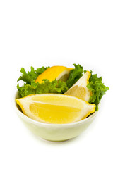 Sliced lemon on white background. Selective focus.