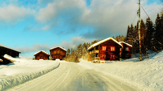 Old traditional wooden farm buildings