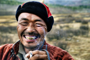 Mongolian Man Smoking