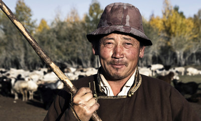 Portrait of Mongolian Man Famer