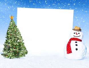 Snowman Christmas Tree Placard Winter Concept