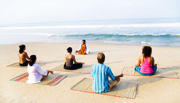 Healthy Yoga Class Beach Relax Leisure Concept