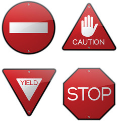 Stop Caution Yield Road Signs