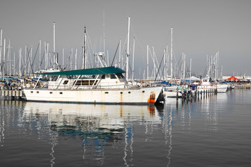 romantic marina with yachts. retro old style filtered image  