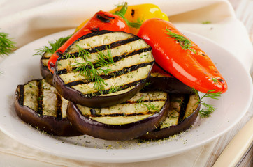 Grilled healthy vegetables   on a white plate