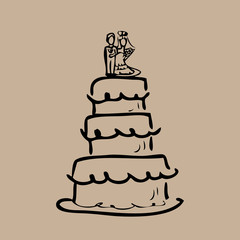 Wedding cake bride and groom cartoon