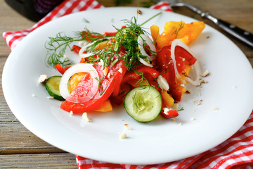 Cucumber salad with onions and peppers