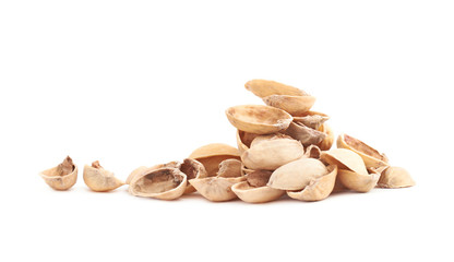 Pile of multiple pistachio shells isolated