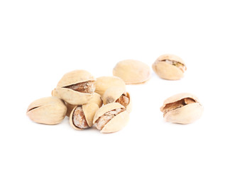 Pile of multiple pistachios isolated