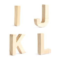 Set of four wooden block characters