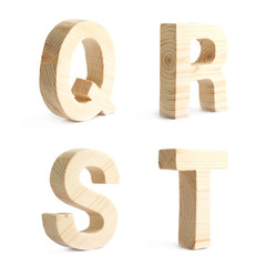 Set of four wooden block characters