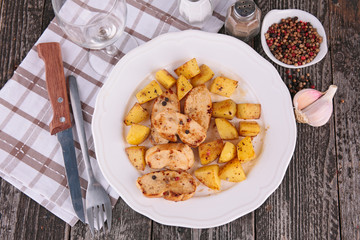 fried potato and chicken