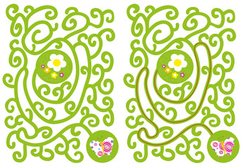 maze with butterfly and flowers- vectors for children