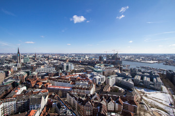 Bird eye view of Hamburg from St. Michel Church