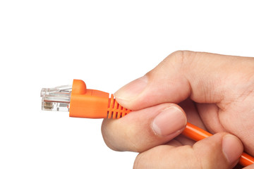Hand plugging a network cable