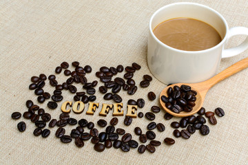 Cup of coffee and beans