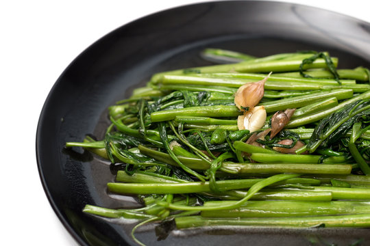 Stir Fried Water Spinach,thai food - Selective focus point