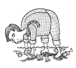 Businessman fishing-money underwater, doodle version