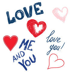 hand-drawing bright illustration with hearts for valentines day