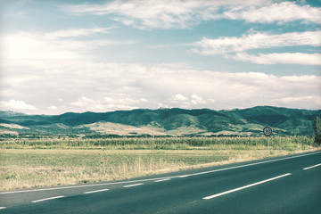 Retro Photo Of Country Road Landscape In Summer