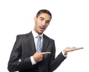Surprised businessman show gesture