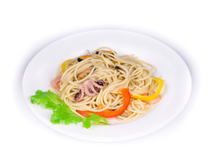 Tasty italian pasta with seafood.