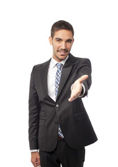 Happy businessman handshake gesture