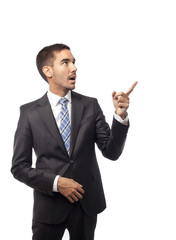 Astonished businessman pointing