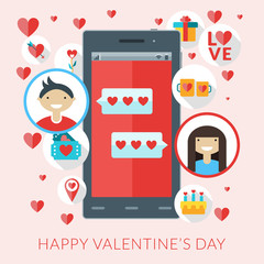 Smartphone with love sms and st. Valentine icons