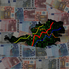 Austria map with hex code and graphs on euros illustration