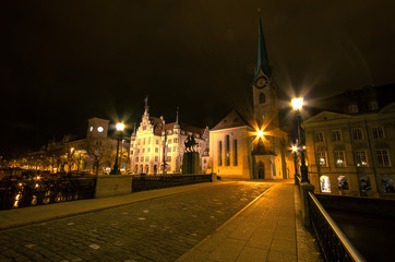 Old swiss city Zurich in the night