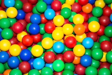 lots of colorful plastic balls in the pool for children