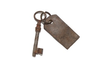 rusty old key, isolated on white background