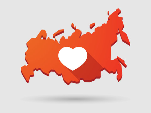 Long shadow Russia map icon with a heart
