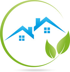 Logo, Immobilien, Haus, Dach, Blätter