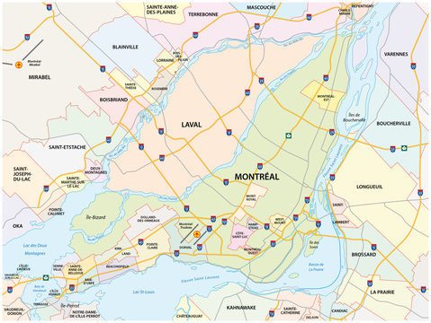 greater montreal road and administrative map