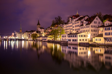 Naklejka premium Swiss city Zurich in the night