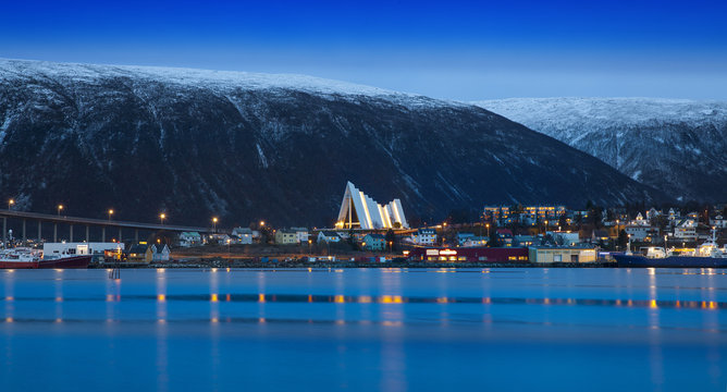 Twilight in Tromso, with Arctic Cathedral, Norway.