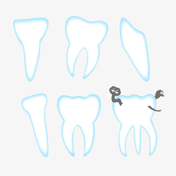 vector white and blue teeth with decay eps10