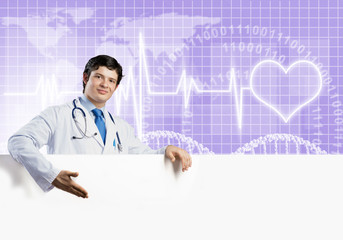 Doctor with banner