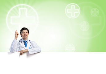 Doctor with banner