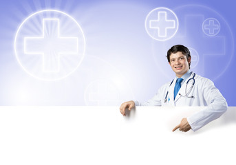 Doctor with banner