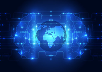 Abstract circuit digital brain, global technology concept vector
