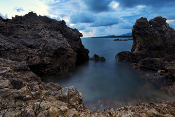 Beautiful sunset at the stone beach