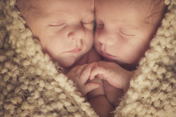Baby small twins and newborn and heart