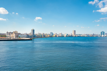 The skyline of Havana with the ocean on the foreground