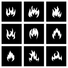 Vector black fire icon set