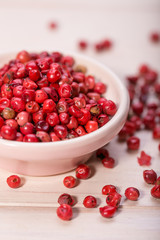 Red pepper, peppercorns in bowl. hot spices 